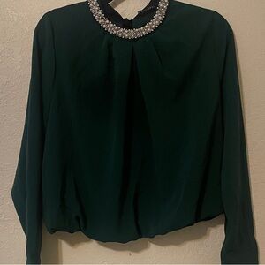 Emerald Blouse with Crystal Collar